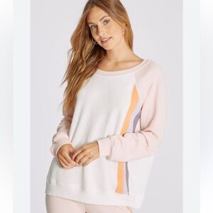 Wildfox Raglan White Pink Sleeves Sweatshirt Jumper Colorful Stripes Medium
